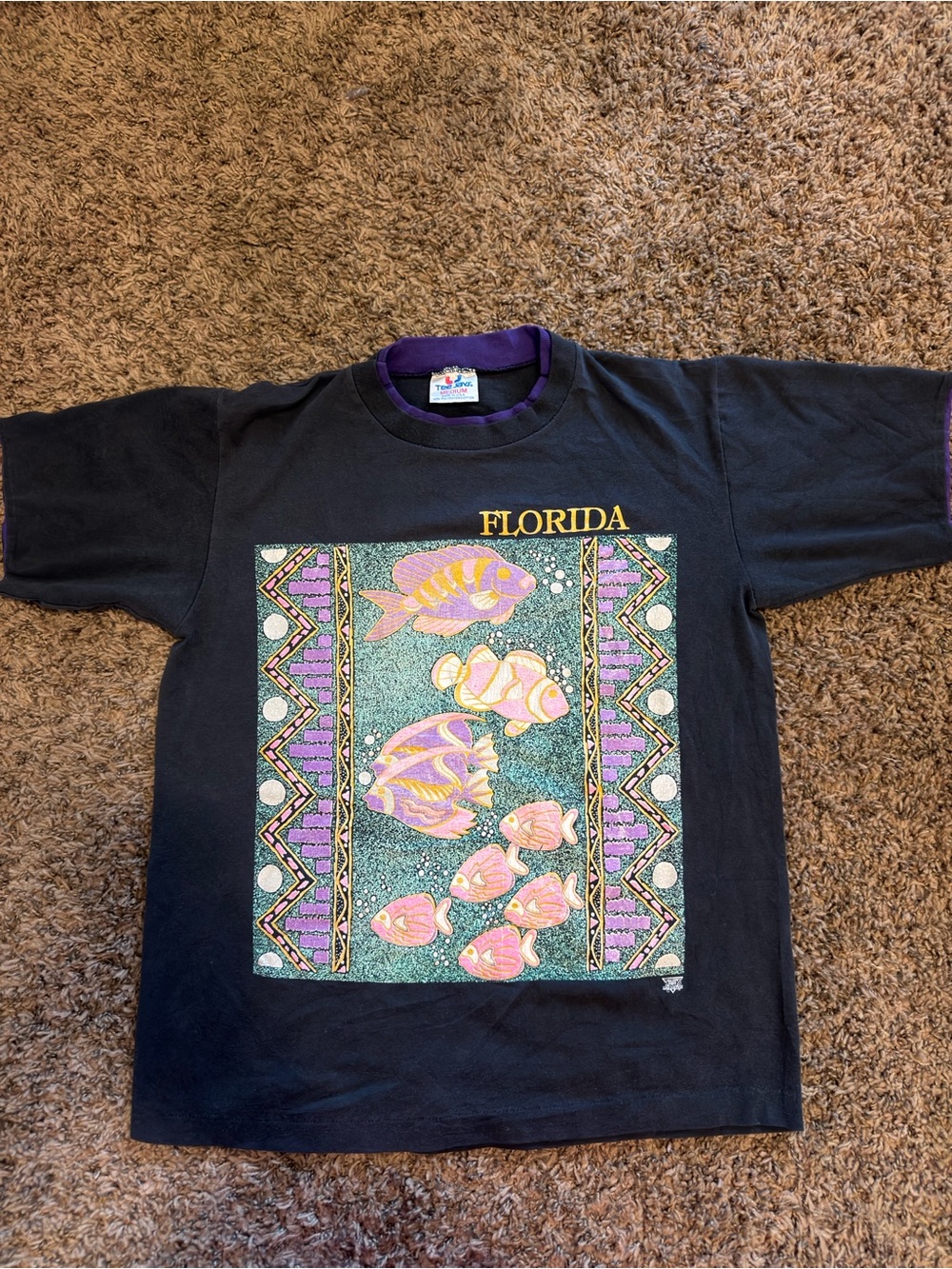 Vintage Florida Fish Graphic Short Sleeve Tee - Black & Purple Accents